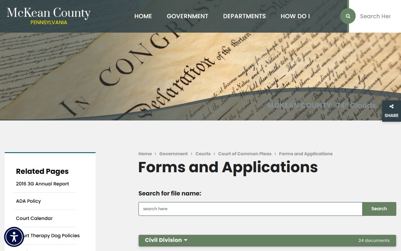 McKean County Common Pleas forms and applications document center