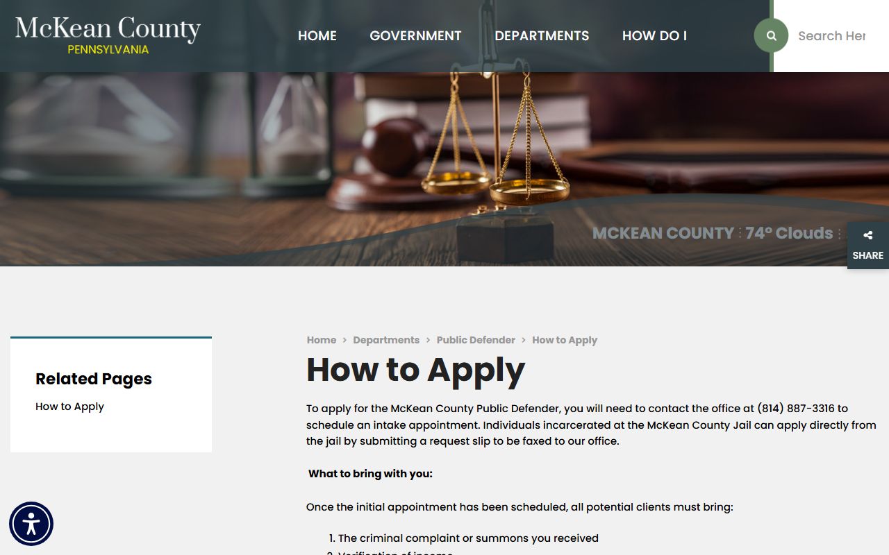 McKean County Public Defender application process page