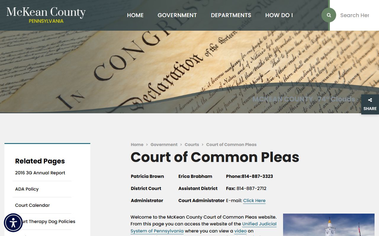 McKean County Court records Court of Common Pleas page