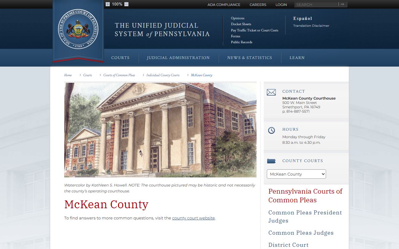 McKean County Court records Pennsylvania courts county page