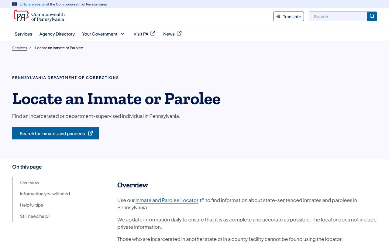 McKean County inmate search Pennsylvania DOC inmate and parolee locator