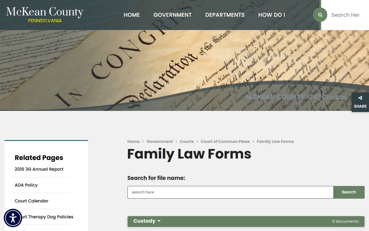 McKean County marriage and divorce records family law forms