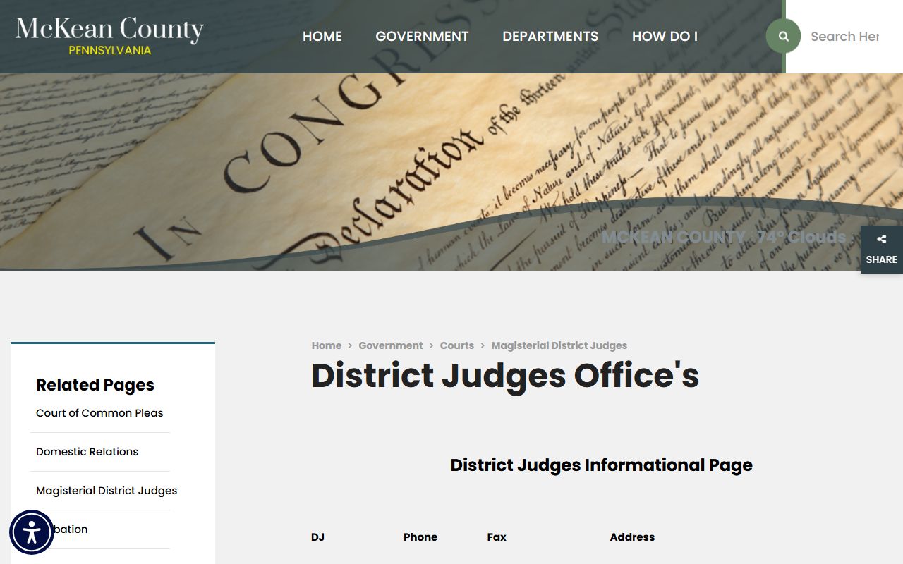 McKean County marriage and divorce records Magisterial District Judges source